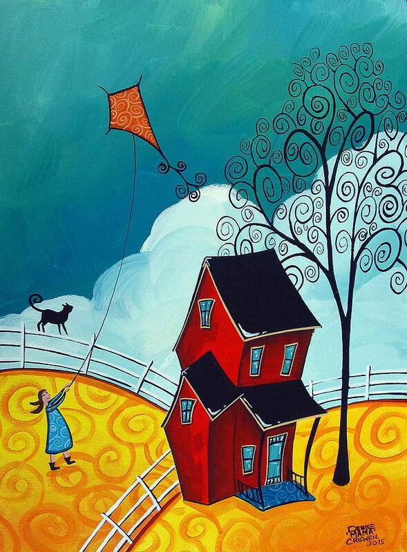 Art Art Print featuring the painting Country Girl - whimsical landscape cat by Debbie Criswell
