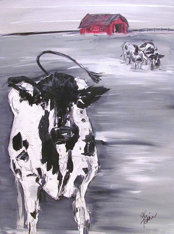 Cow Art Print featuring the painting Cow in Winter by Terri Einer