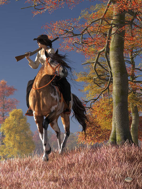 Cowgirl Art Print featuring the digital art Cowgirl Autumn by Daniel Eskridge