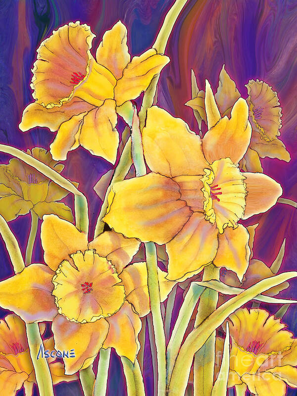 Daffodils Art Print featuring the mixed media Daffodils by Teresa Ascone