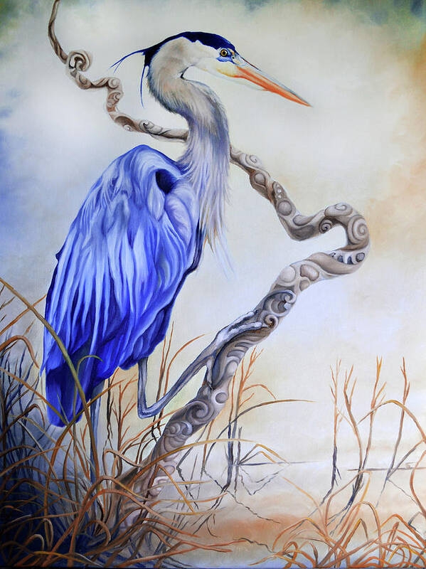 Blue Heron Art Print featuring the painting Dale's Blue Heron by Sabrina Motta