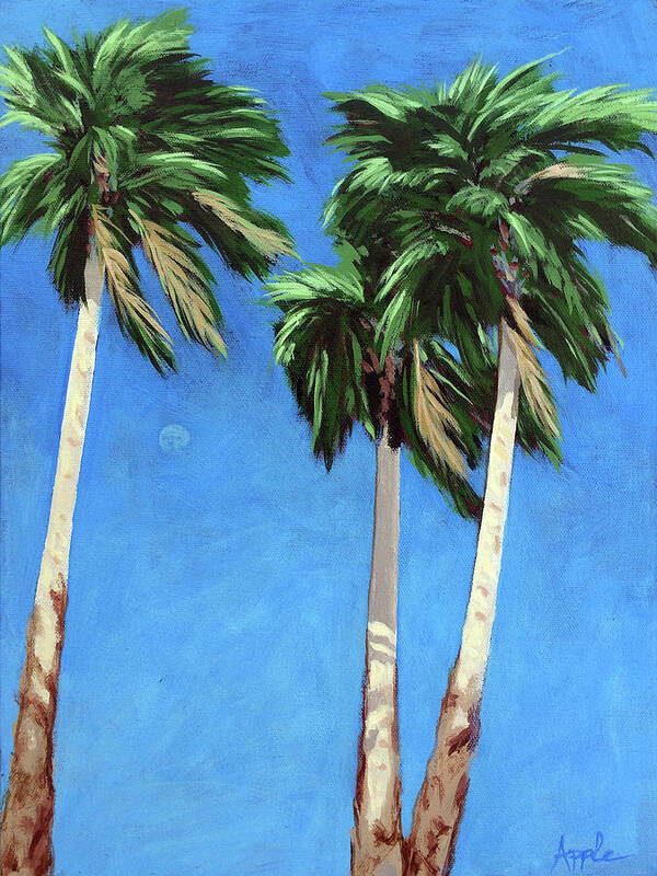 Palm Trees Art Print featuring the painting Daytime Moon in Palm Springs by Linda Apple