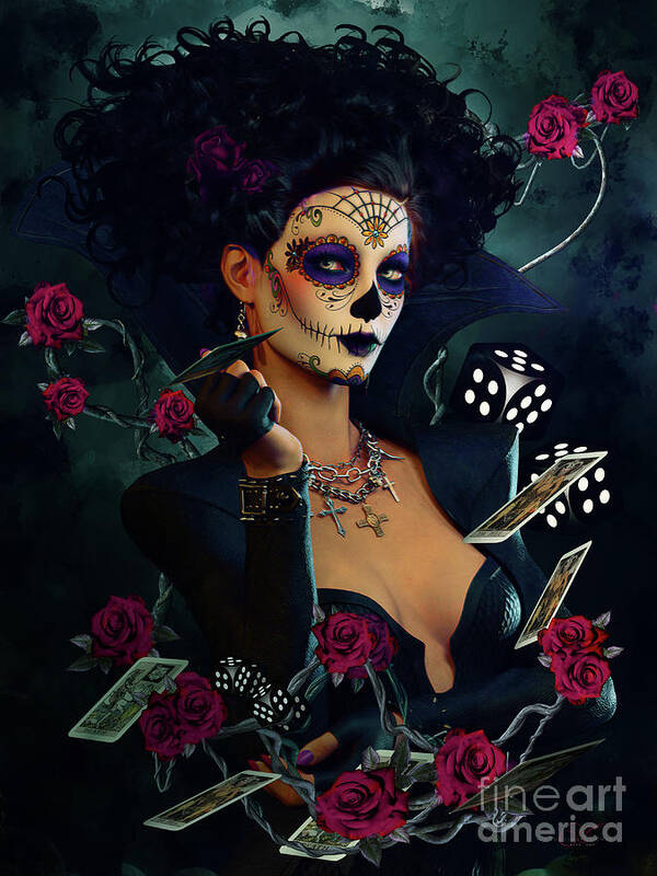 Dead Lucky Art Print featuring the mixed media Dead Lucky Sugar Doll by Shanina Conway