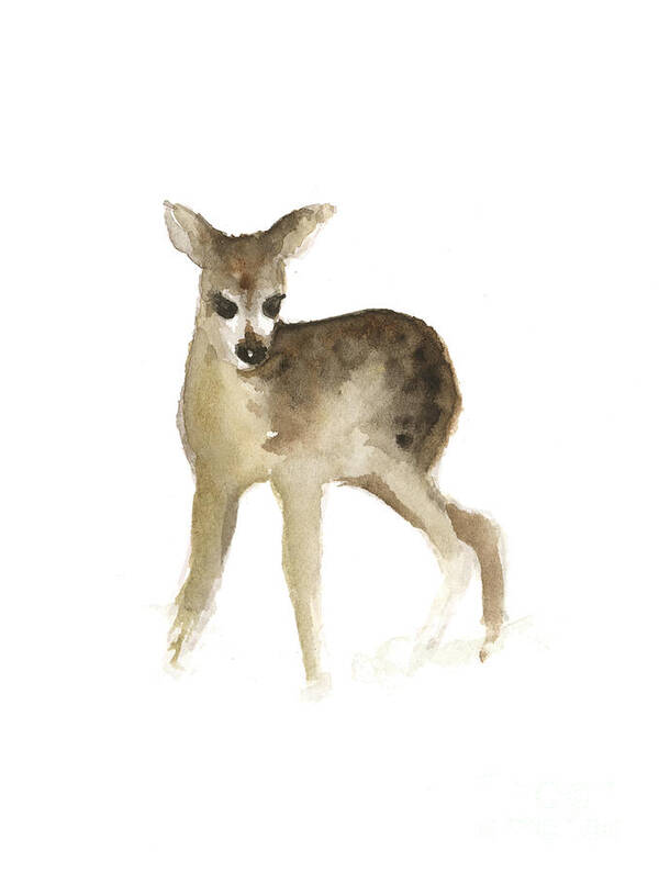 Deer Art Print featuring the painting Deer fawn watercolor painting by Joanna Szmerdt