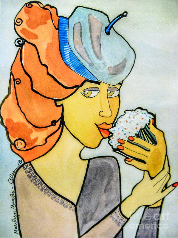 Cupcake Art Print featuring the painting Delicious by Marilyn Brooks