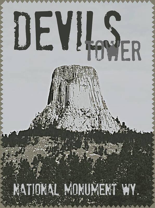 Devilstower Art Print featuring the digital art Devils Tower Stamp by Troy Stapek