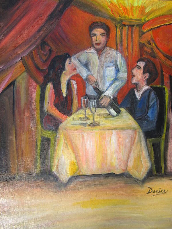 Dinner For Two Art Print featuring the painting Dinner for Two by Denice Palanuk Wilson