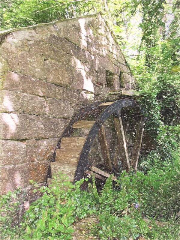 Waterwheel Art Print featuring the digital art Disused Water Wheel by Jayne Wilson