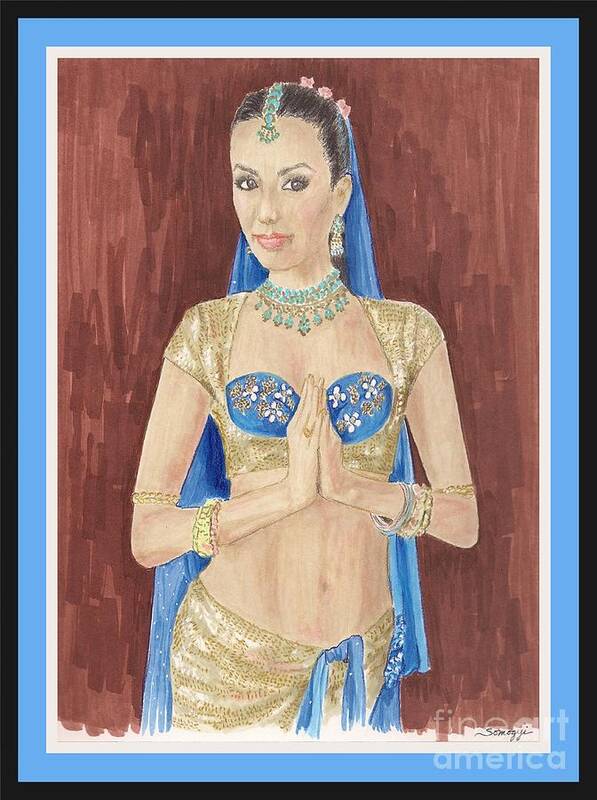 Portrait Art Print featuring the drawing Divas of Belly Dance -- Willow Chang -- Belly Dancer Portrait by Jayne Somogy