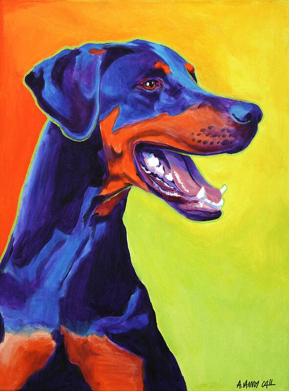 Doberman Art Print featuring the painting Doberman - Miracle by Dawg Painter