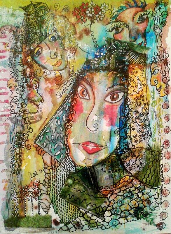 Girl Art Print featuring the mixed media Doe Eyed Girl and her Spirit Guides by Mimulux Patricia No