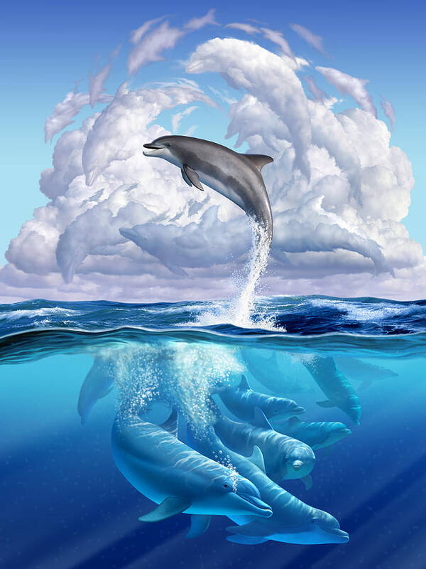 Dolphins Art Print featuring the digital art Dolphonic Symphony by Jerry LoFaro