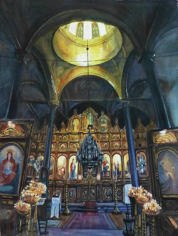 Church Art Print featuring the painting Dormition of The Mother of God Church Gorna Oriahoviza Bulgaria by Henrieta Maneva