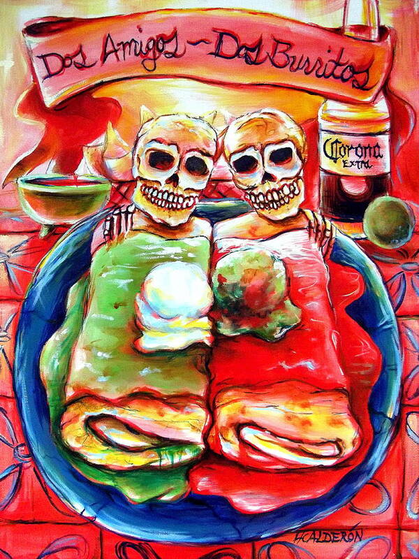 Day Of The Dead Art Print featuring the painting Dos Amigos Dos Burritos by Heather Calderon