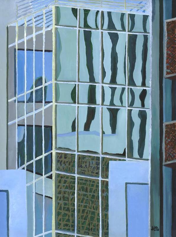  Art Print featuring the painting Downtown Reflections by Alika Kumar