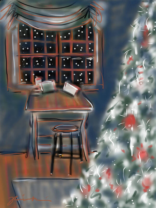 Christmas Art Print featuring the painting Drawing Board At Christmas by Jean Pacheco Ravinski