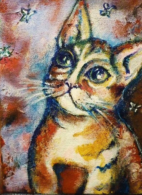Cat Art Print featuring the painting Dreamer by Rae Chichilnitsky