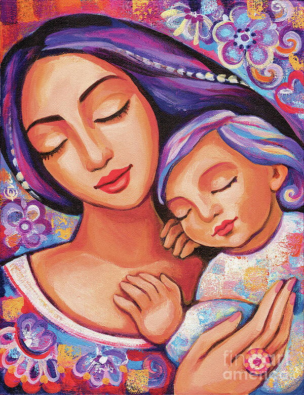 Mother And Child Art Print featuring the painting Dreaming Together by Eva Campbell