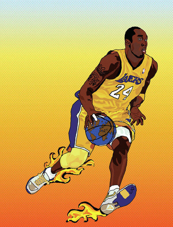 Los Angeles Lakers Art Print featuring the painting Dribbling the world by Paul Arm