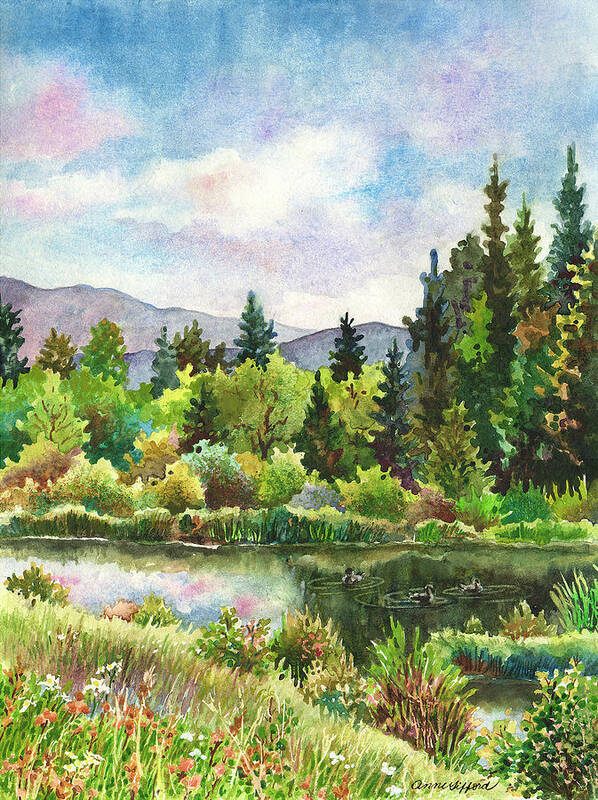 Pond Painting Art Print featuring the painting Duck Pond at Caribou Ranch by Anne Gifford