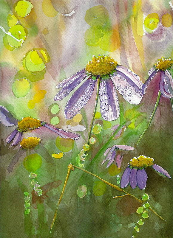 Watercolor Art Print featuring the painting Due today z - Dew to Daisy by Lynn Babineau