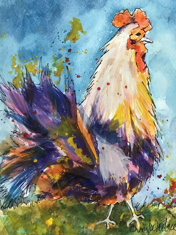 Rooster Art Print featuring the painting Early to Rise by Cheryl Wallace