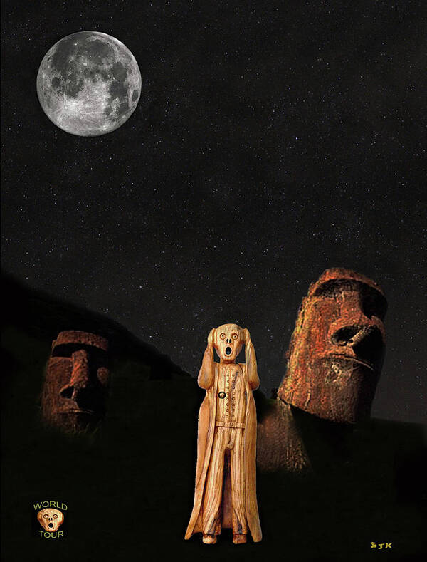 Easter Island Art Print featuring the mixed media Easter Island The Scream World Tour by Eric Kempson