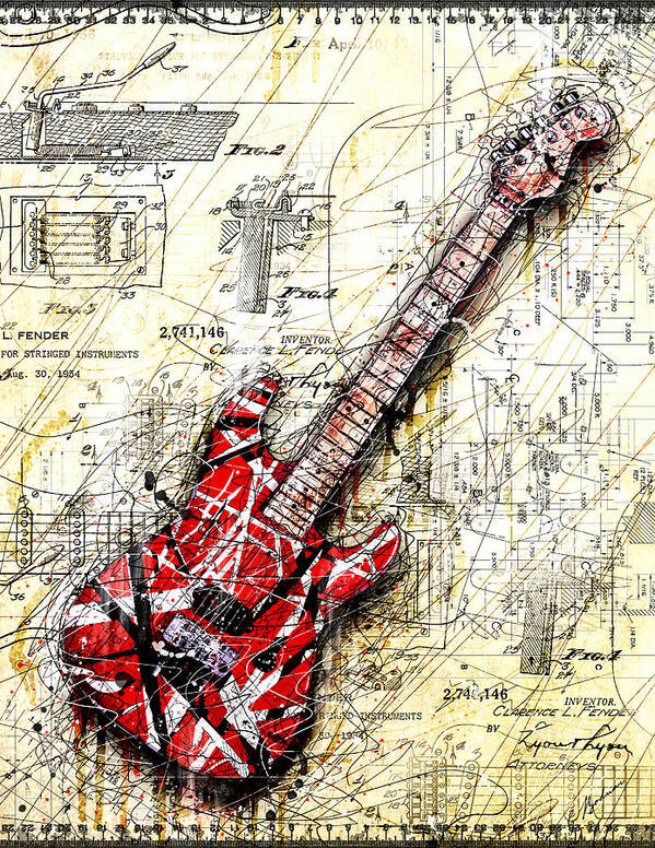 Guitar Art Print featuring the digital art Eddie's Guitar 3 by Gary Bodnar