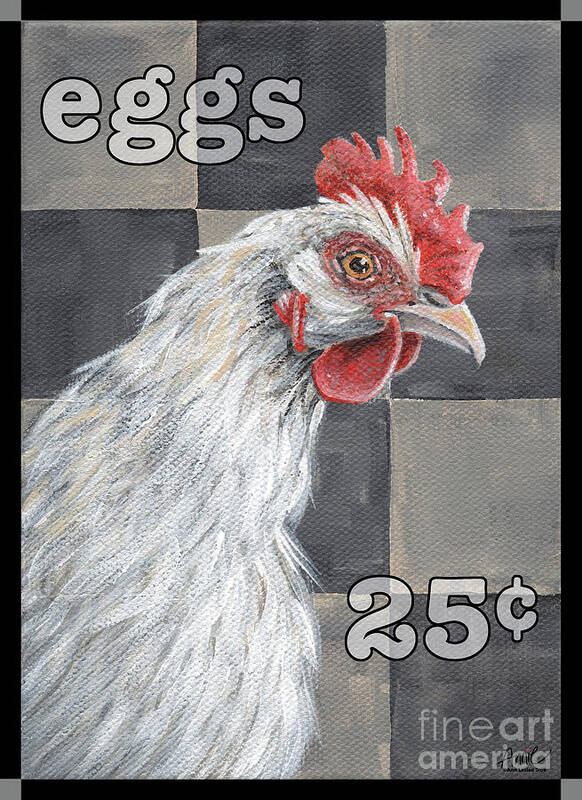 Hen Art Print featuring the painting Eggs 25 cents by Annie Troe