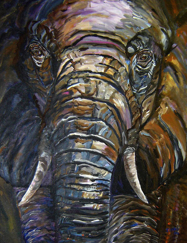 Elephant Art Print featuring the painting Elephant Faces of Nature series by Mary Jo Zorad