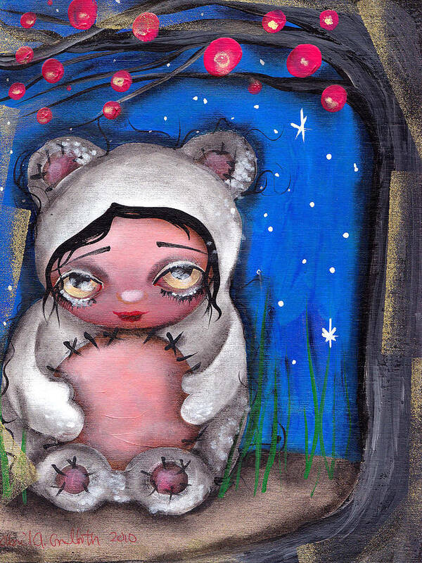 Bear Art Print featuring the painting Enjoying the Night by Abril Andrade