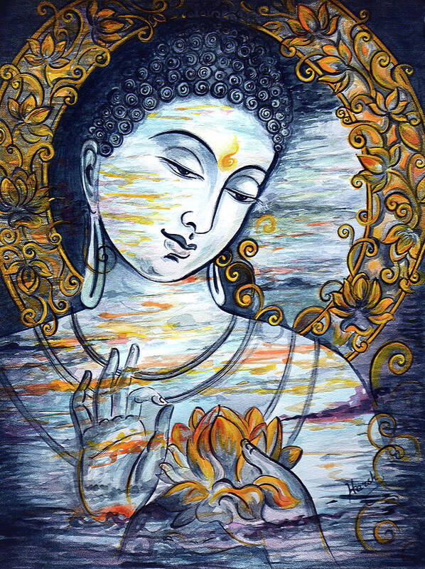 Buddha Art Print featuring the painting Enlightened by Harsh Malik