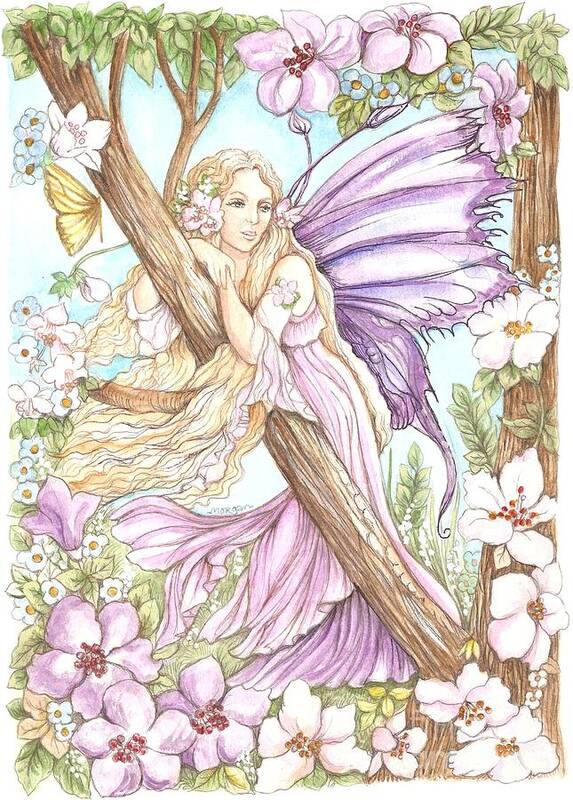 Fairy Art Print featuring the painting Fairy In The Flowers by Morgan Fitzsimons