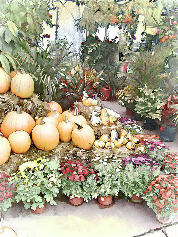 Market Display Art Print featuring the photograph Fall Decorating At The Market by Leslie Montgomery