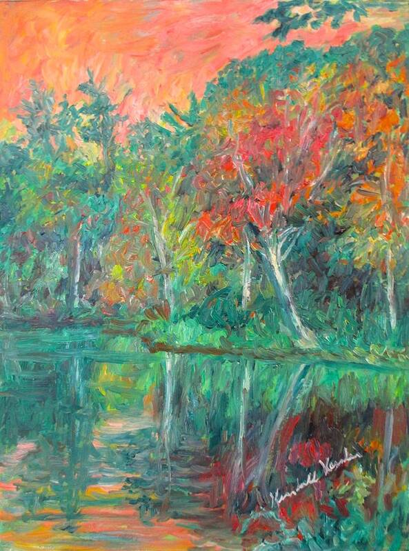 Lake Reflection Prints For Sale Art Print featuring the painting Fall Reflections at Peaks of Otter Stage Two by Kendall Kessler