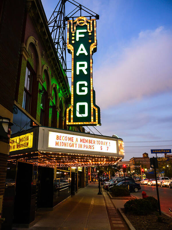 Fargo Art Print featuring the photograph Fargo Theater and Downtown Along Broadway Drive by Paul Velgos