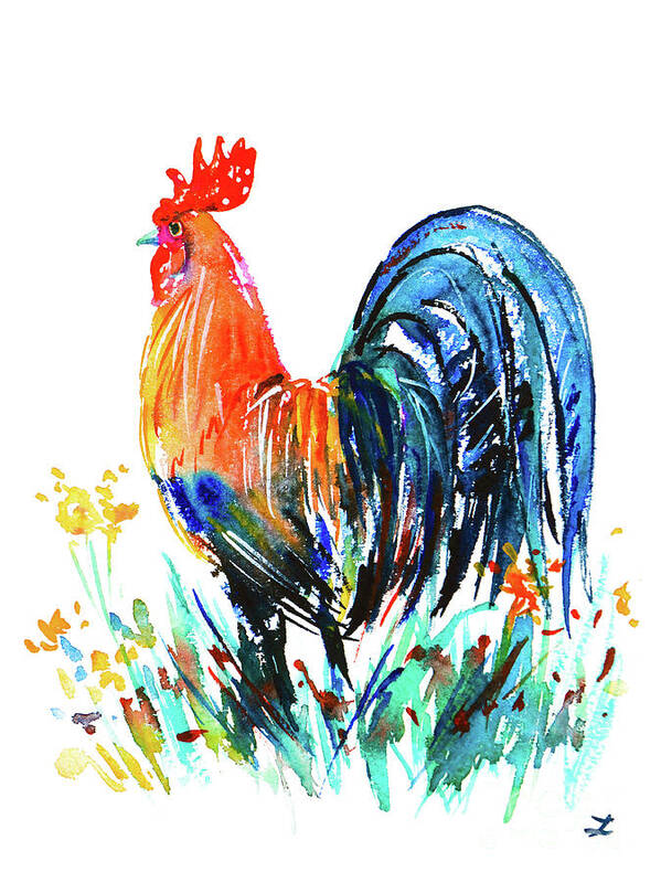 Rooster Art Print featuring the painting Farm Rooster by Zaira Dzhaubaeva