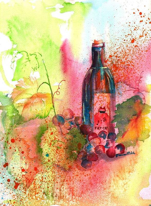 Fat Cat Art Print featuring the painting Fat Cat Wine by Sharon Mick