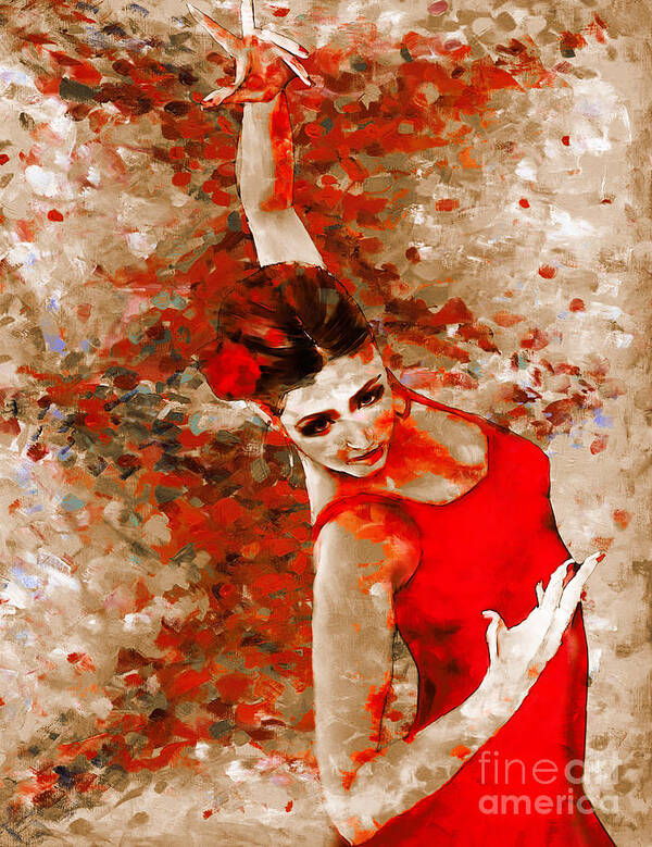 Flamenco Art Print featuring the painting Female dream dancer by Gull G