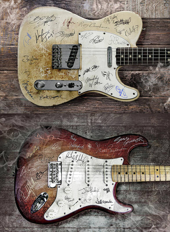 Guitar Art Print featuring the digital art Fender Guitars Fantasy by Mal Bray