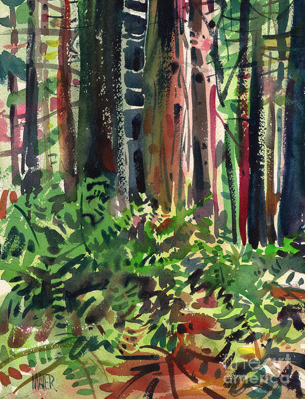 Ferns Art Print featuring the painting Ferns and Redwoods by Donald Maier
