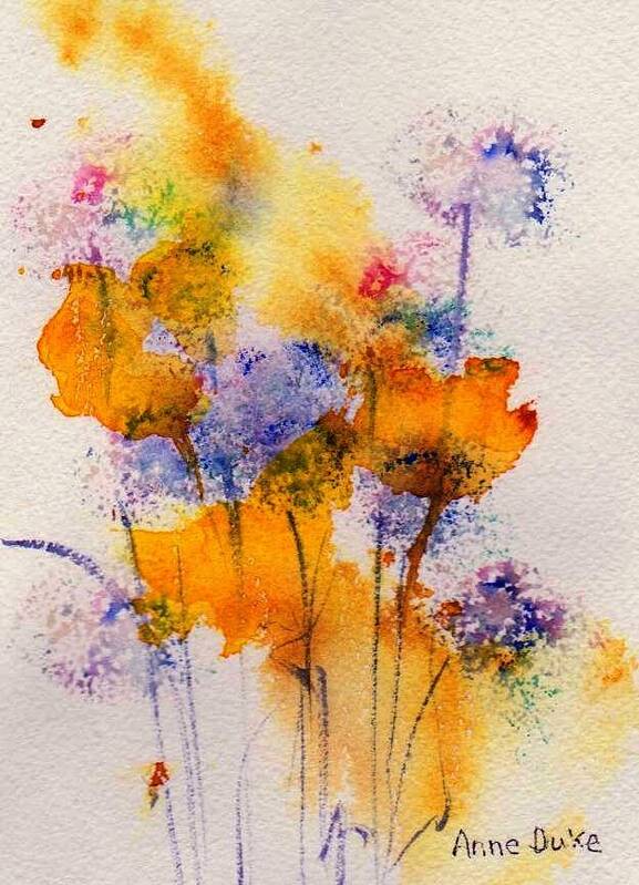 Floral Watercolor Art Print featuring the painting Field Flowers by Anne Duke