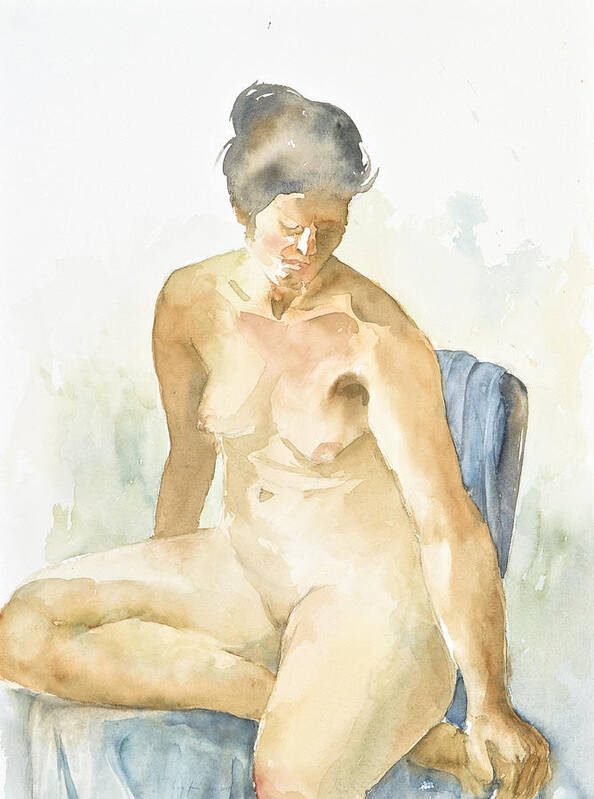 Nude Woman Art Print featuring the painting Figure Sitting by Eugenia Picado