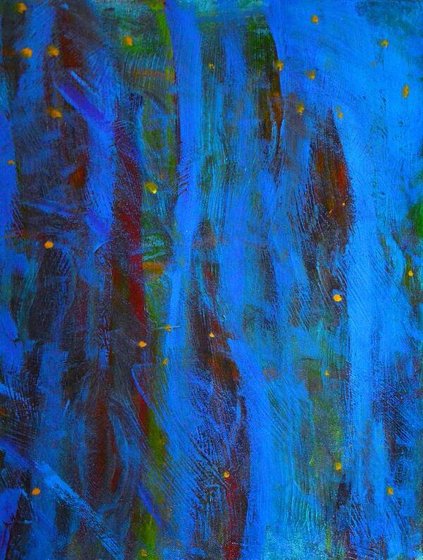 Original Art Print featuring the painting Fireflies in the Night Woods Abstract by Stacie Siemsen