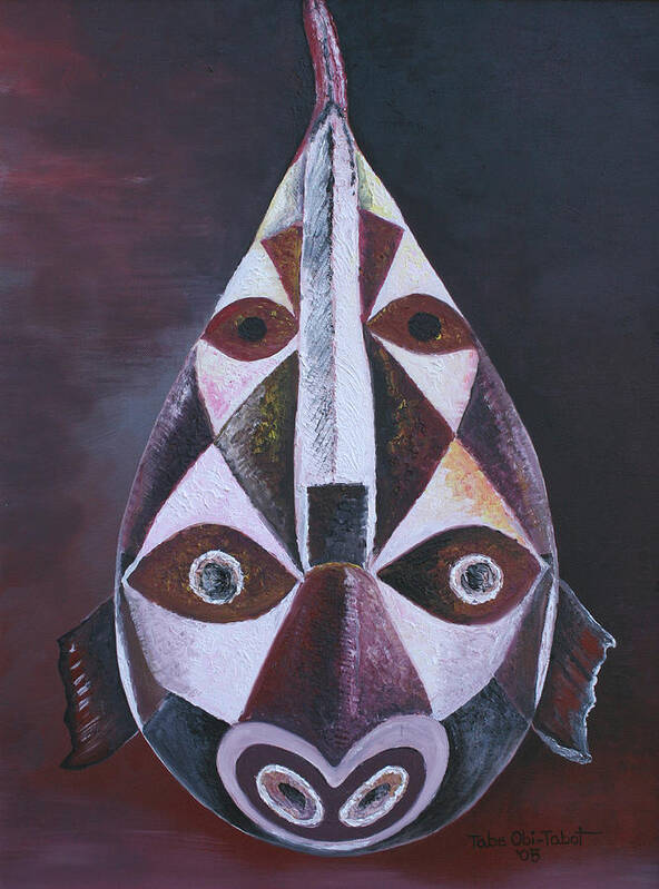 Oil On Canvas Art Print featuring the painting Fish Mask by Obi-Tabot Tabe