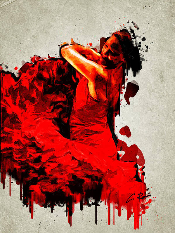 Flamenco Art Print featuring the painting Flamenco Dancer by Charlie Roman
