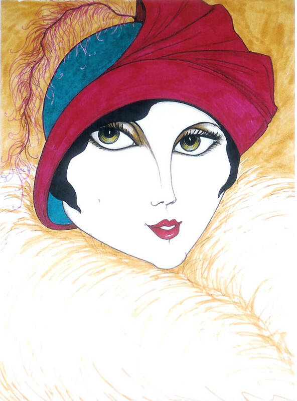 Original Art Art Print featuring the greeting card Flapper Girl 1 by Rae Chichilnitsky