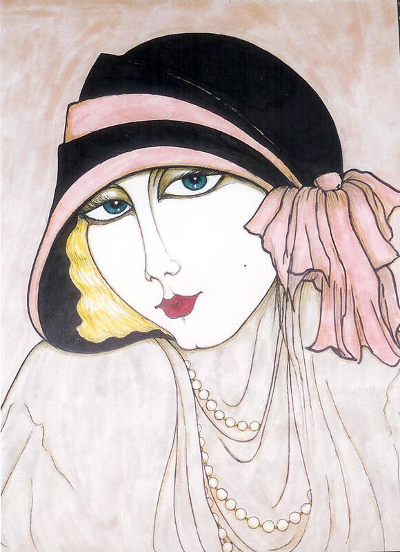 Original Art Art Print featuring the greeting card Flapper Girl 3 by Rae Chichilnitsky