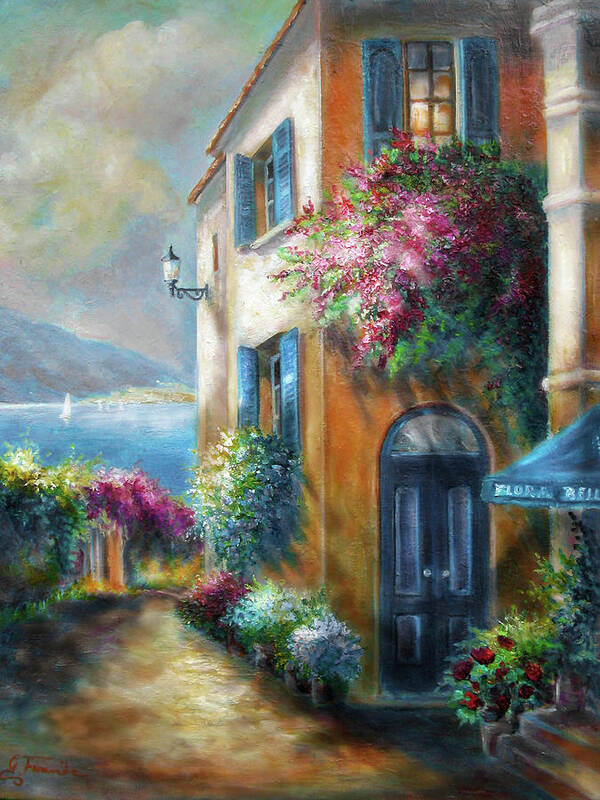Painting Of Italy Art Print featuring the painting Flower shop by the Sea by Regina Femrite