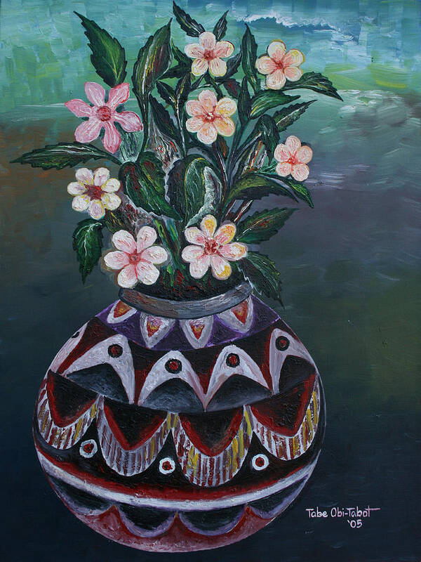 Flower Vase 1 Art Print featuring the painting Flower Vase 1 by Obi-Tabot Tabe